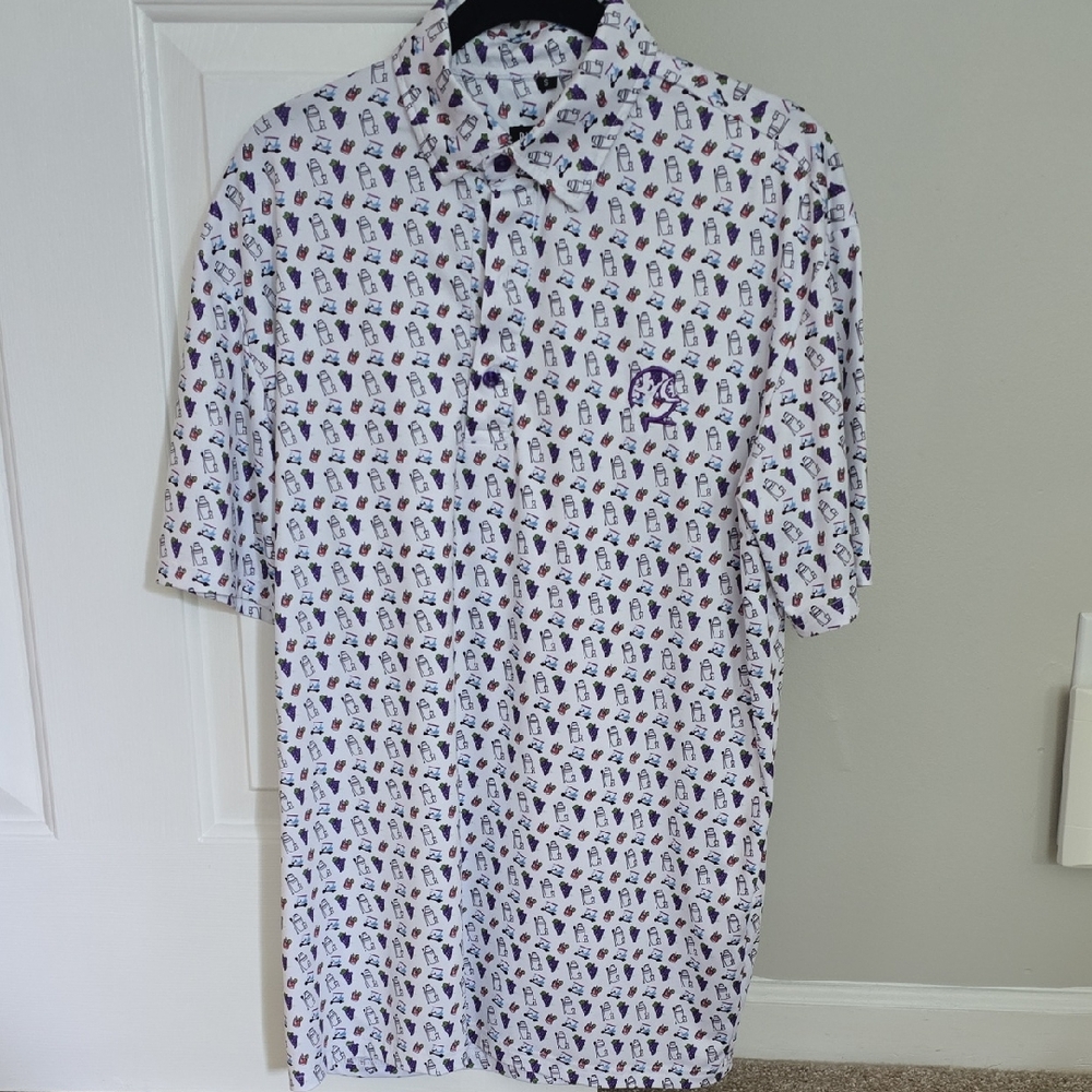 White and Purple Polo Shirt with Geometric Pattern